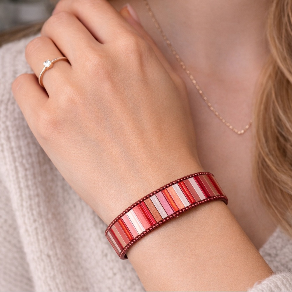 - 6/$25 - Pomina Red Multicolor Striped Enamel Cuff Bracelet  (BR1010/2)